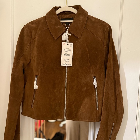ZARA 100% Leather Short Jacket — Whiskey Brown — Size S - NWT - Picture 2 of 4